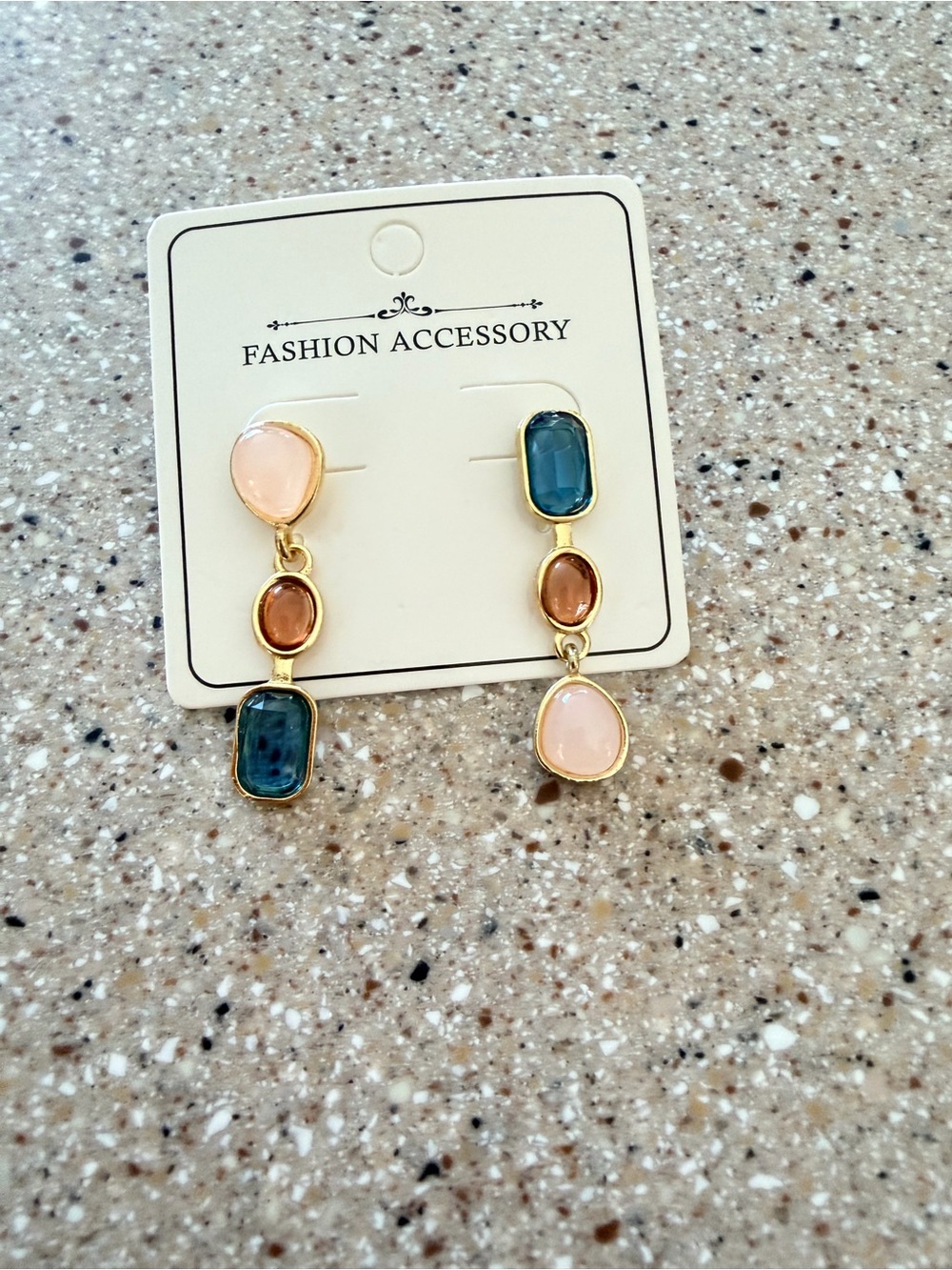 Multicolor Drop Earrings - Pink, Teal & Amber